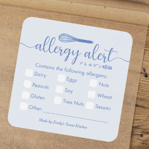 Sticker Carré Alerte d'allergie Avertissement des allergènes Blu