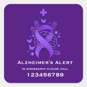 Sticker Carré Alerte de maladie d'Alzheimer violet