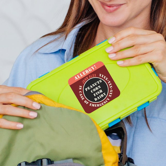 Sticker Carré Alerte rouge d'allergie personnalisée Restaurant d (Créateur téléchargé)