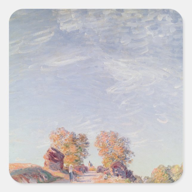 Sticker Carré Alfred Sisley | Uphill Road dans Sunshine (Devant)