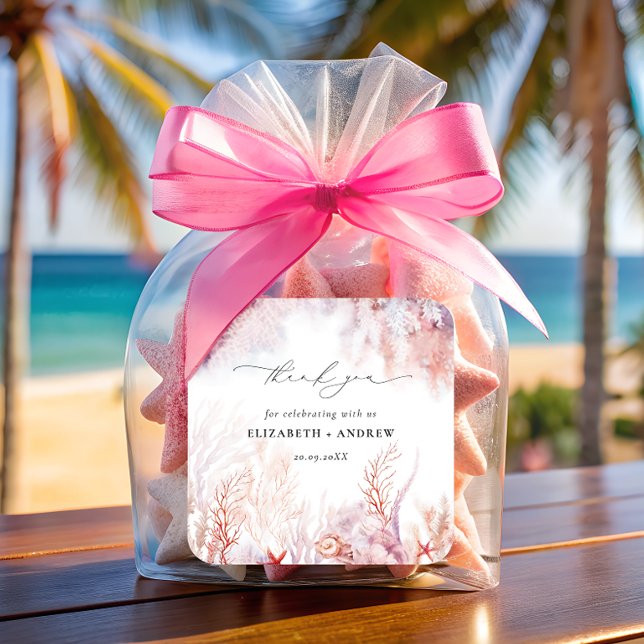 Sticker Carré Algues sous-marines | Mariage d'aquarelle de coqui (Créateur téléchargé)