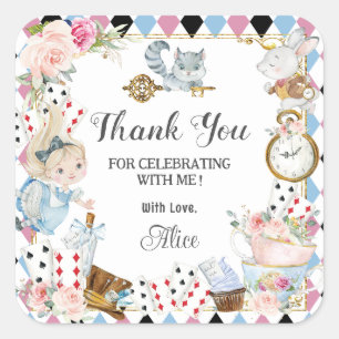 Sticker Carré Alice au pays des merveilles Anniversaire High Tea