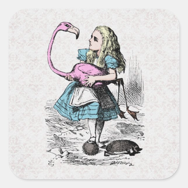 Sticker Carré Alice au pays des merveilles Croquet Flamant rose  (Devant)