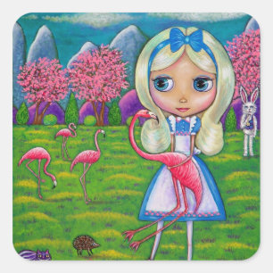 Sticker Carré Alice au pays des merveilles Flamant rose Croquet 