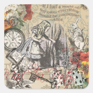 Sticker Carré Alice au pays des merveilles Rideau Art classique