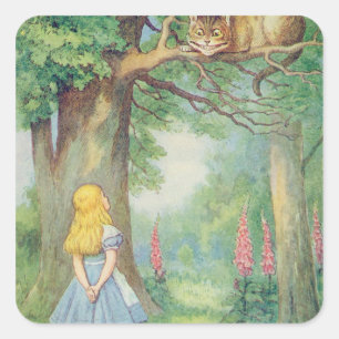 Sticker Carré Alice et le Cheshire Cat