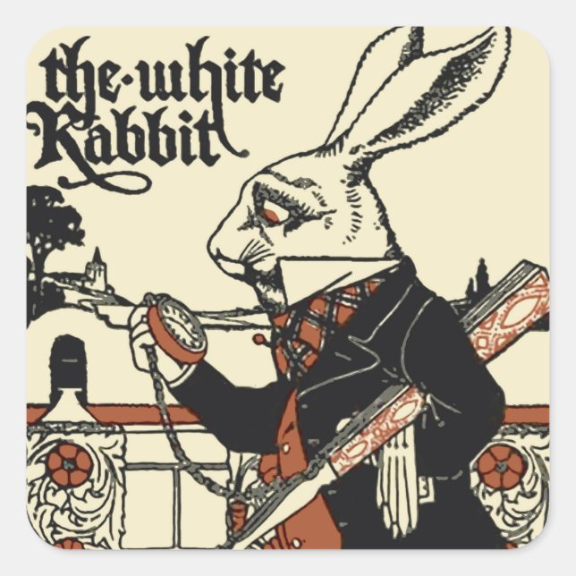 Sticker Carré Alice Lapin Blanc Classique Wonderland  (Devant)