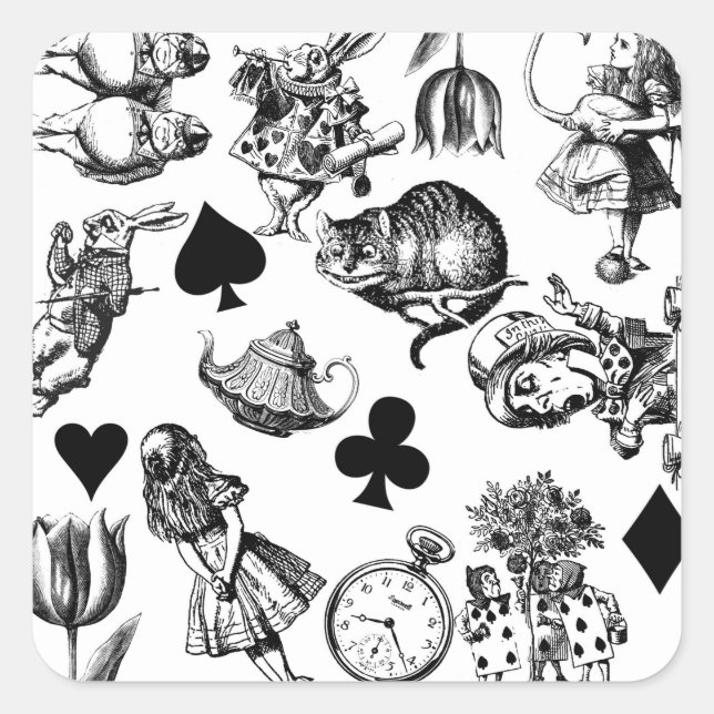 Sticker Carré Alice White Rabbit Wonderland Classic (Devant)
