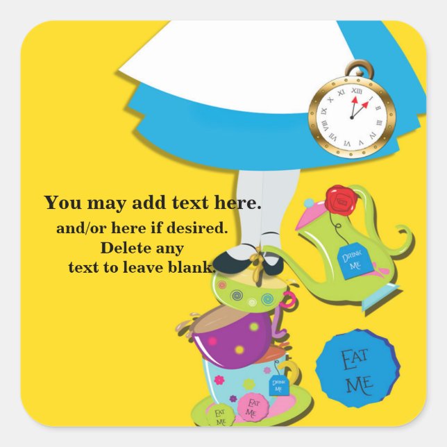 Sticker Carré Alice Wonderland Whimsland Tasses Thé Jaune Party (Devant)