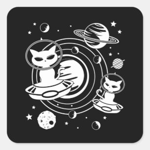Sticker Carré Alien Chat Chats Ufo Space Kitten Animaux domestiq