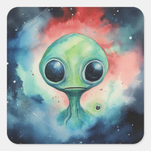 Sticker Carré Alien coloré Martians Galaxy Alien Ufo