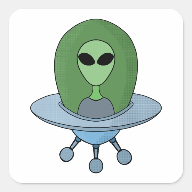 Sticker Carré Alien dans son petit vaisseau spatial (Devant)