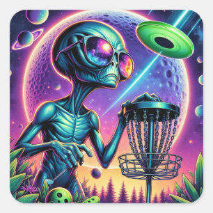 Sticker Carré Alien de golf sur disque