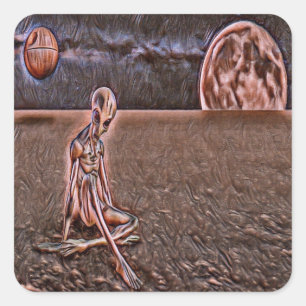 Sticker Carré alien d'espace Brown