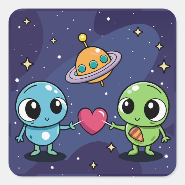 Sticker Carré Alien Love Buddies (Devant)