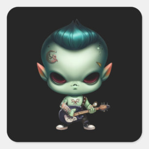 Sticker Carré Alien Rebel Green Rockstar