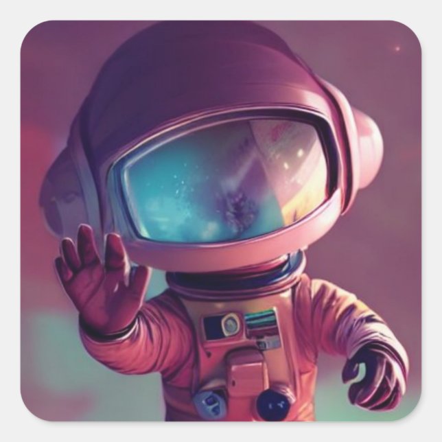 Sticker Carré Alien rose minuscule (Devant)