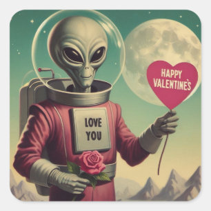 Sticker Carré Alien spatial Valentine Sci Fi Romantique Valentin