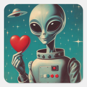 Sticker Carré Alien spatial Valentine Sci Fi Romantique Valentin
