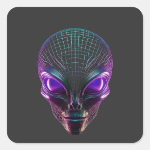 Sticker Carré Alien violet aux yeux lumineux