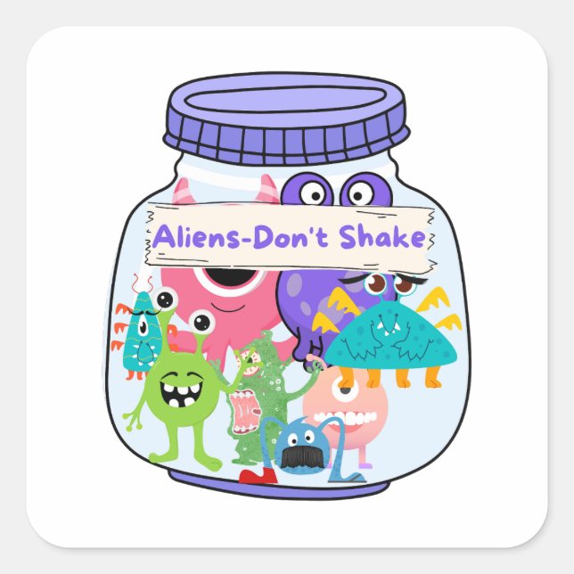 Sticker Carré Aliens dans un bocal (Devant)