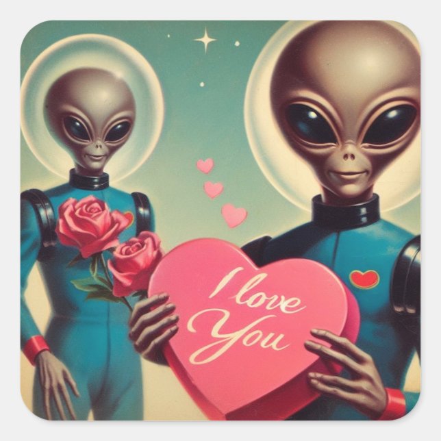 Sticker Carré Aliens de l'espace Valentine Sci Fi Romantique Val (Devant)