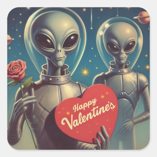 Sticker Carré Aliens de l'espace Valentine Sci Fi Romantique Val (Devant)