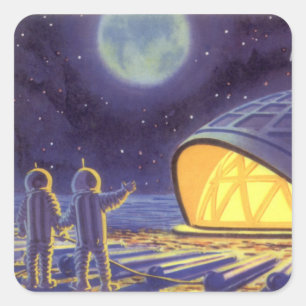 Sticker Carré Aliens de science-fiction vintages sur Blue Planet