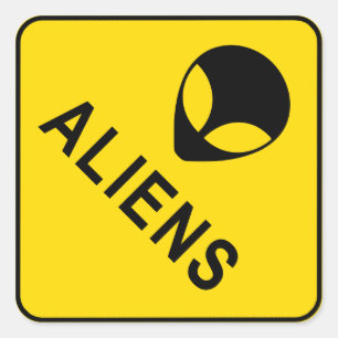 Sticker Carré Aliens, Yellow Diamond Signal d'avertissement