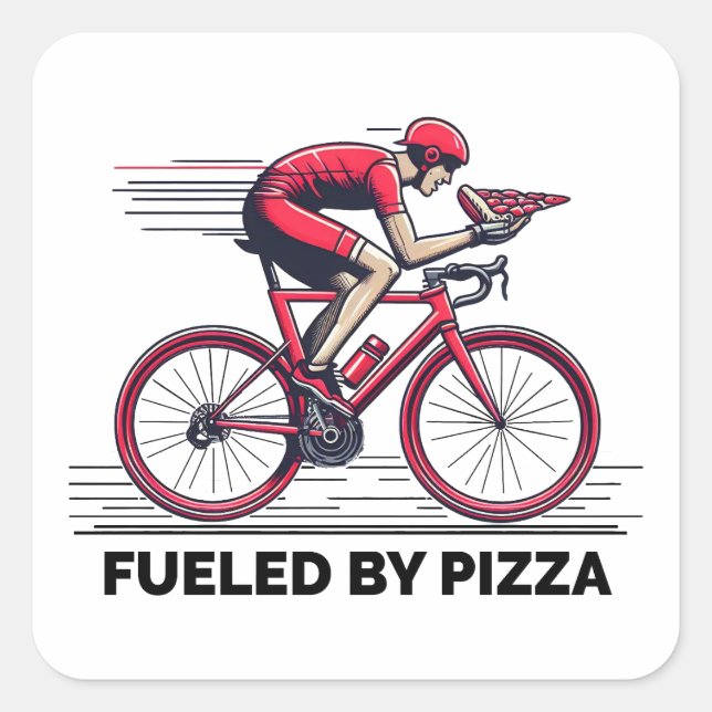 Sticker Carré Alimenté Par Pizza Cyclist (Devant)