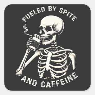 Sticker Carré Alimenté par Spite and Caffeine Skeleton Coffee Lo