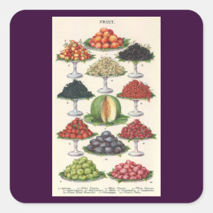 Sticker Carré Aliments Anciens Fruits Assortis sur Plateaux pour