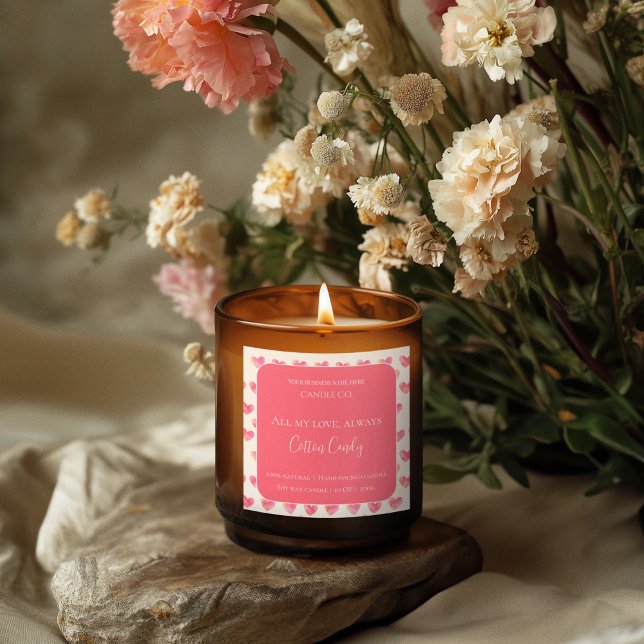 Sticker Carré All My Love Valentine – Romantic Pink Candle Label (Créateur téléchargé)