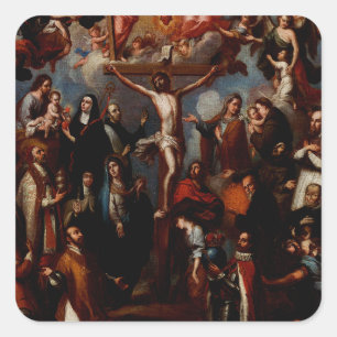 Sticker Carré Allégorie de la Crucifixion avec des saints jésuit