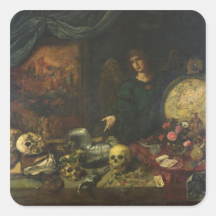 Sticker Carré Allégorie de Vanity, 1650-60 (huile sur toile)