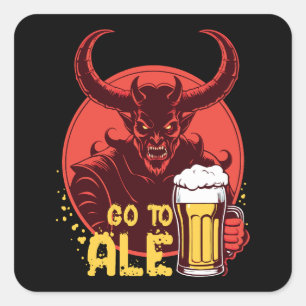 Sticker Carré Aller À Ale - Satan Boire Bière