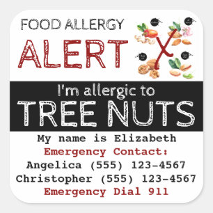 Sticker Carré Allergie alimentaire des noix d'arbre