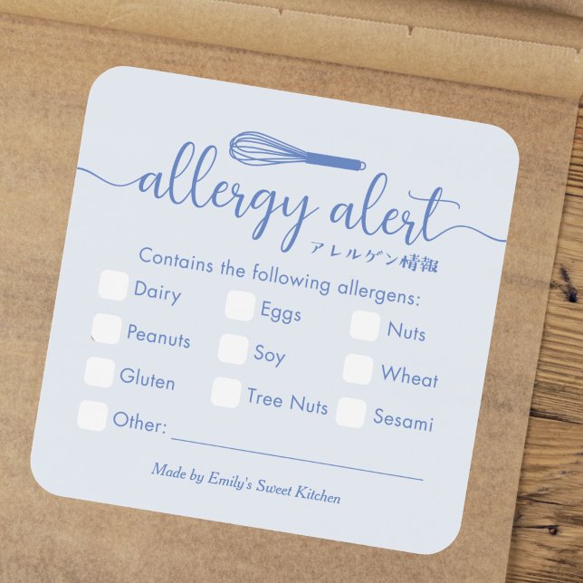 Sticker Carré Allergy Alert Allergens Warning Blue Whisk (Créateur téléchargé)