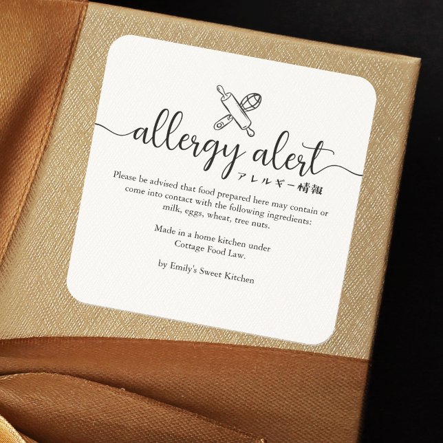 Sticker Carré Allergy Alert Warning Rolling Pin Whisk Minimalist (Créateur téléchargé)