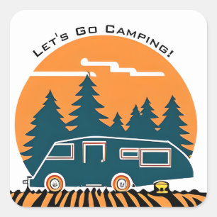 Sticker Carré Allez Camping Fun Retro RV