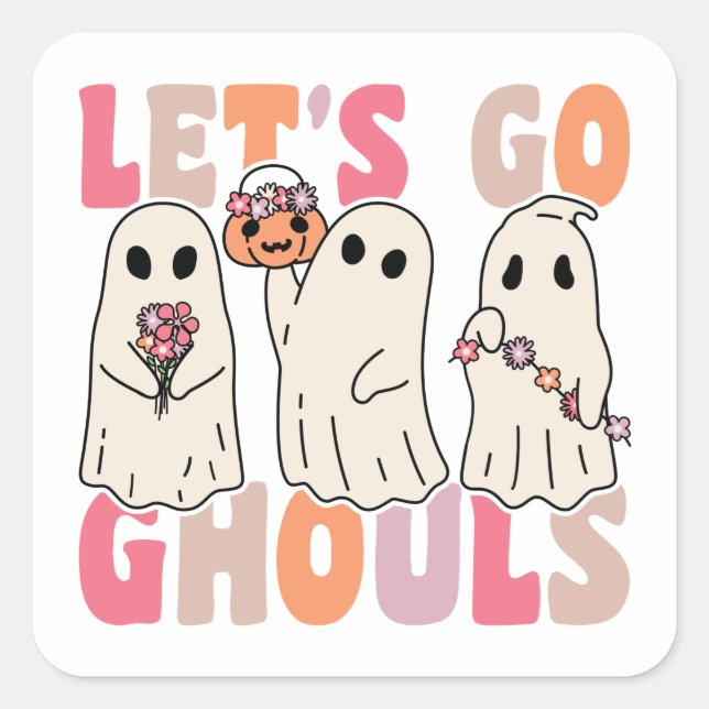 Sticker Carré Allons Gâler Le Fantôme Super Avec Des Fleurs Vint (Devant)
