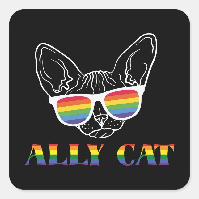 Sticker Carré Ally Cat | Cute chat | Arc en ciel | Fierté (Devant)