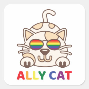 Sticker Carré Ally Cat LGBTQ Gay Lesbian Rainbow Pride drapeau