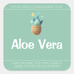 Sticker Carré Aloe Vera Plante Symbole mignon Soy Chandelles Éti