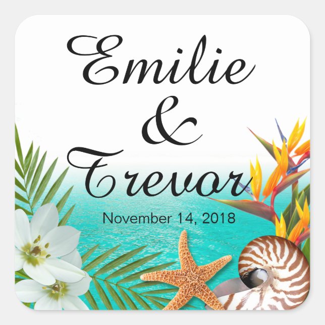 Sticker Carré Aloha Beach Wedding Plumeria Frangipani (Devant)