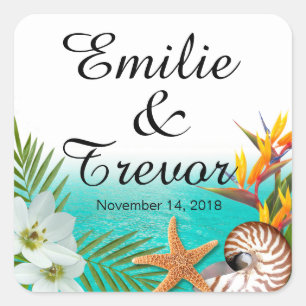 Sticker Carré Aloha Beach Wedding Plumeria Frangipani