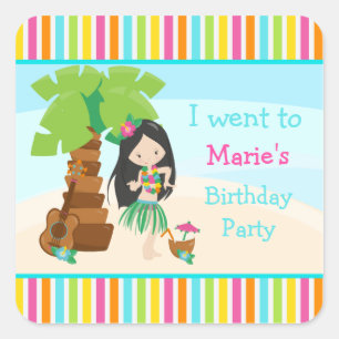 Sticker Carré Aloha Cute Black Hair Girl Party