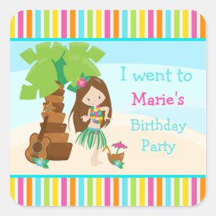 Sticker Carré Aloha Cute Brown Fête des filles des cheveux