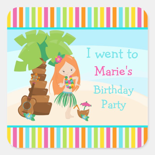 Sticker Carré Aloha Cute Red Hair Girl Party (Devant)