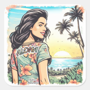 Sticker Carré Aloha Girl
